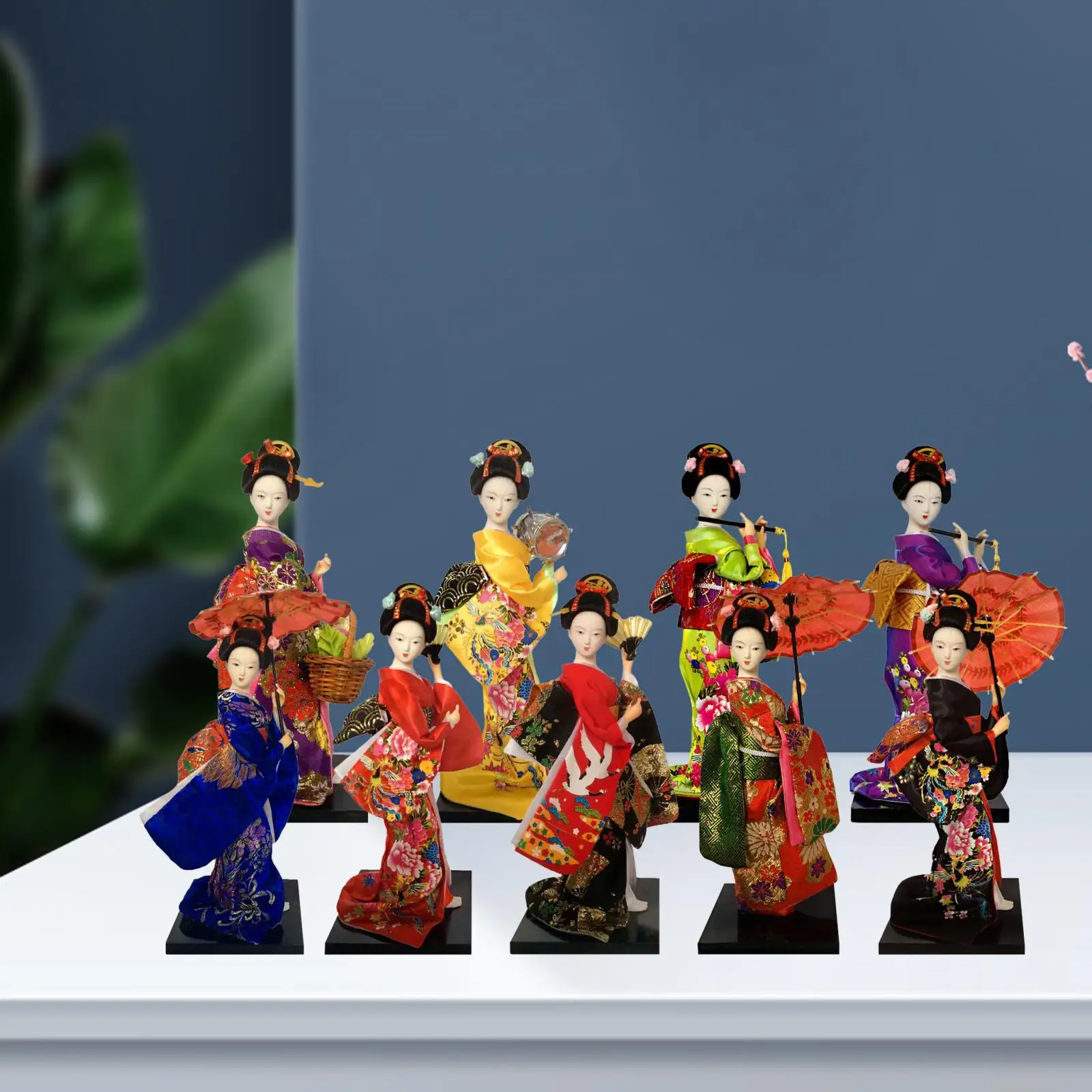 Ethnic Japanese Geisha Dolls, Asian Geisha Doll, Free Standing Sculpture Girl Statue, Kimono Dolls for Tabletop Shelf Decor