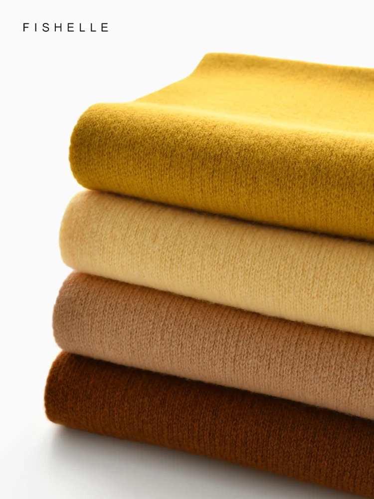 New Solid Ginger Yellow Women\'s Pure Wool Short Scarf Winter Soft Thickened Warmth Knitted Female Wool Scarves Adults Gifts