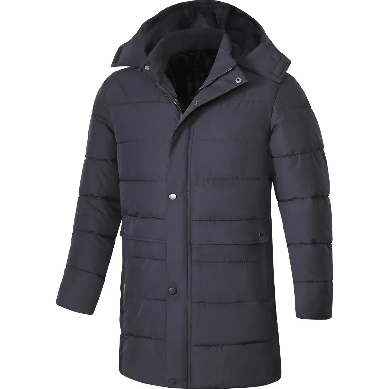 

Зимнее мужское пальто, новое утепленное пальто средней длины с воротником-стойкой, мужская пуховая верхняя одежда, мужская куртка со съемным капюшоном и карманом с длинными рукавами