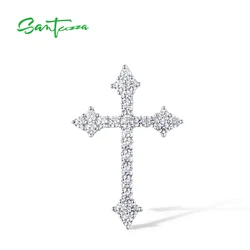 SANTUZZA Pure 925 Sterling Silver Pendant For Women White Cubic Zirconia Cross Pendant Simple Daily Wear Fashion Fine Jewelry