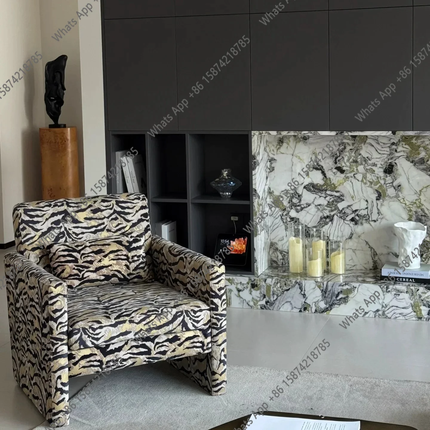 

Tiger pattern medieval Italian single sofa haute couture modern leisure chair light luxury living room