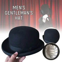 100% Wool Felt Derby Bowler Hat for Men Women Satin Lined Fashion Party Formal Fedora Costume Magician Hat