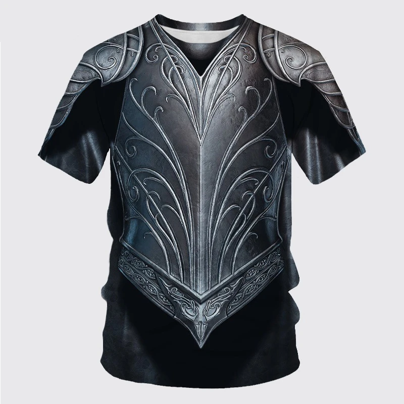 Retro 3D Print Medieval Knight Armor Sports Quick-dry Breathable Men T-shirt Street Casual Cosplay Trendy Short-sleeve Clothing