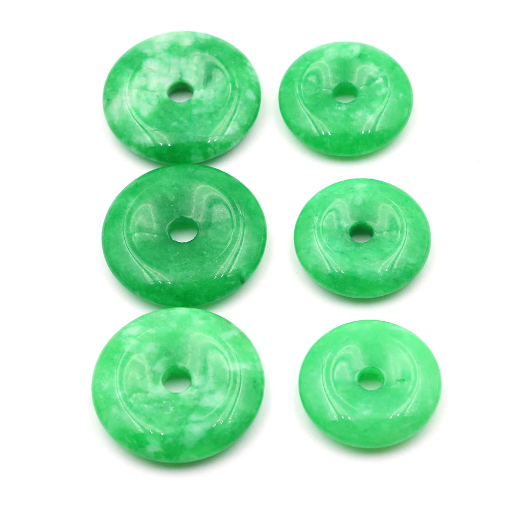 Natural Stone Big Hole Bead Round Donut Shape Healing Crystal Gan Qingyu Green Jades DIY Jewelry Necklace Earrings Bracelet Gift