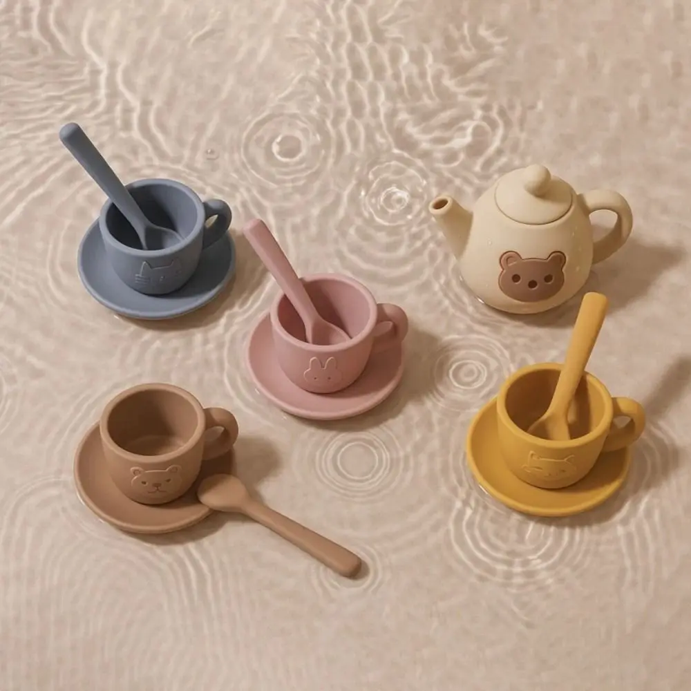 Simulation Silicone Afternoon Tea Set Early Educational Montessori Pretend Play Kitchen Set Interactive Little Bear