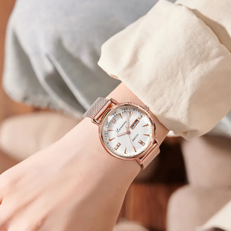 Elegant Women’s Watch with Calendar – Ultra-Slim Mesh Band & Luminous Dial for Work or Daily Use