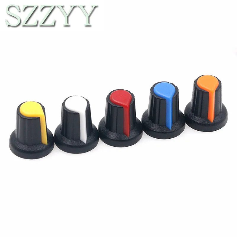 30PCS/lot WH148 Potentiometer Kit Plastic Knobs Cap 6mm Shaft Hole AG2 Yellow Orange Blue White Red 5value*6PCS=30PCS