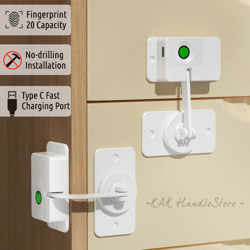 KAK Fingerprint Drawer Lock Non-Punch Baby Child Safety Lock Window Refrigerator Security Door Lock Furniture Lock for Office