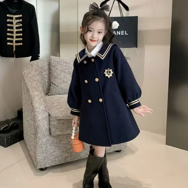 

Korean version of girls' woolen coat children's clothing 2025 Spring and Autumn new style student loose and thick coat