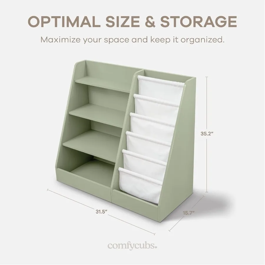 Bookshelf 35.2 x 15.7 x 31.5 Inches Sturdy Plywood Montessori Book Shelf with Soft Hard Shelves for Toys Books ChildFriendly Ea