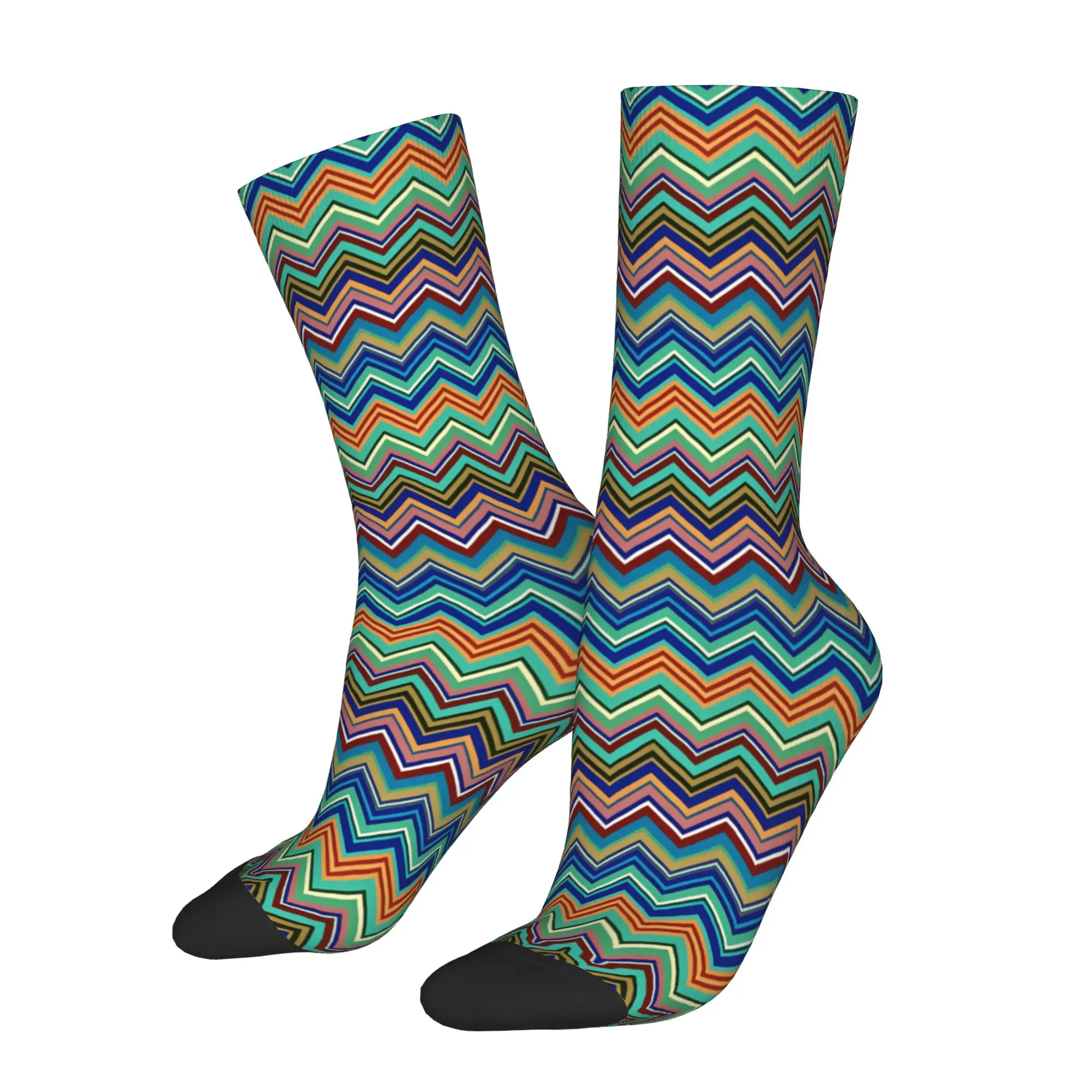 Funny Print Zig Zag Chevron Earth Greens  Socks for Men Women Stretchy Summer Autumn Winter  Crew Socks