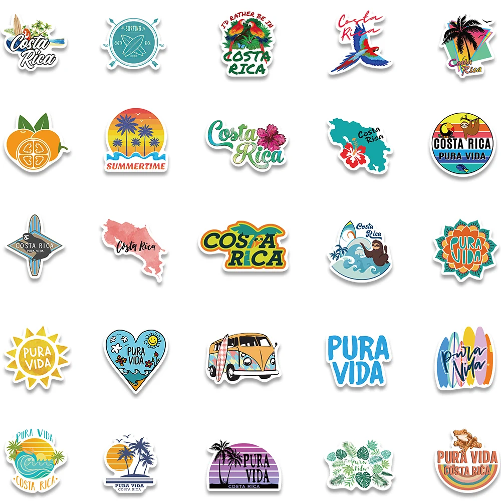 50PCS Costa Rica Travel City Landscape Pura Vida Sticker Toys Stationery Skateboard Laptop Guitar Pegatinas Decals Stickers