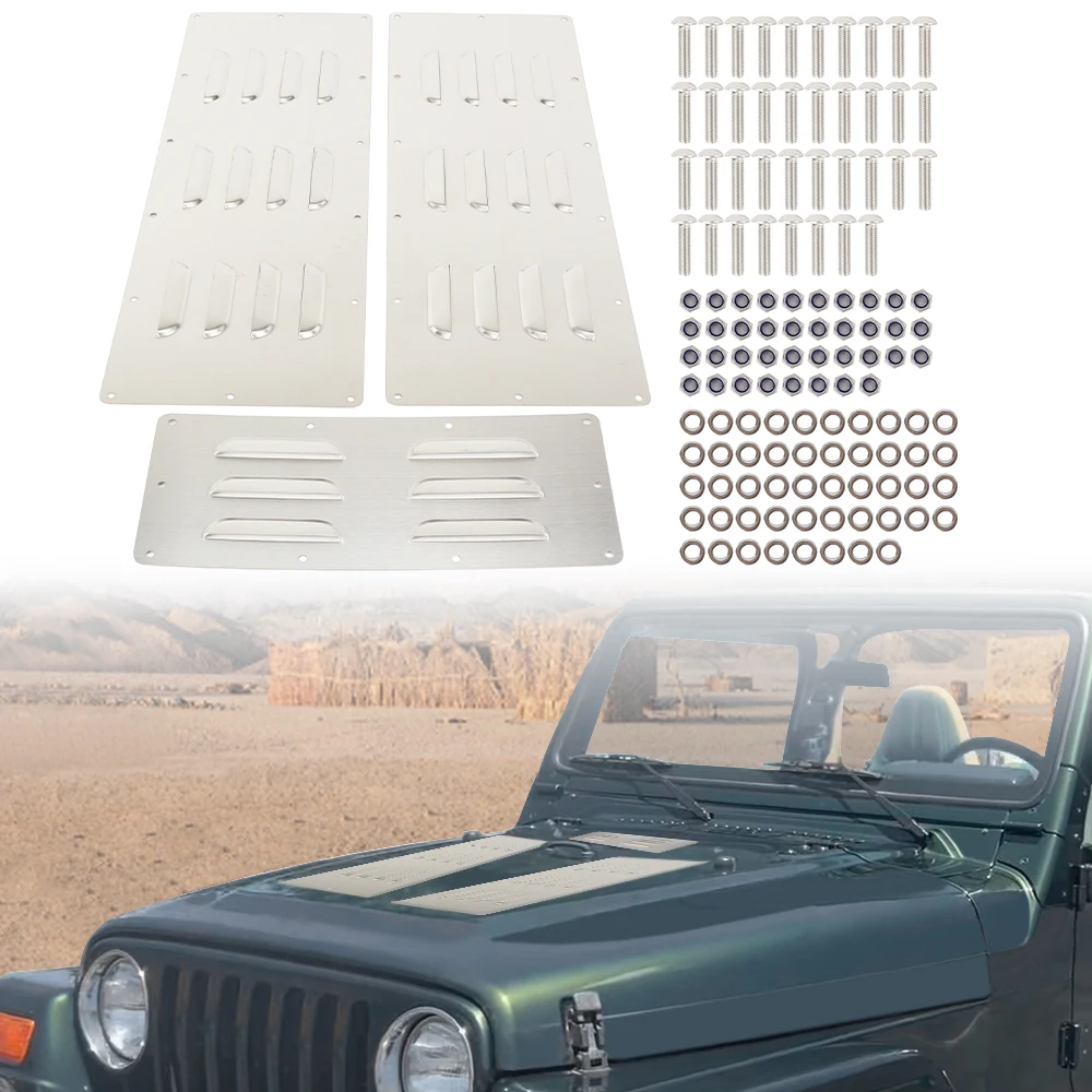 

Передняя крышка вентиляционной жалюзи капота двигателя, подходит для Jeep Wrangler TJ 1997 1998 1999 2000-2002, вентилируемая жалюзи капота из нержавеющей стали