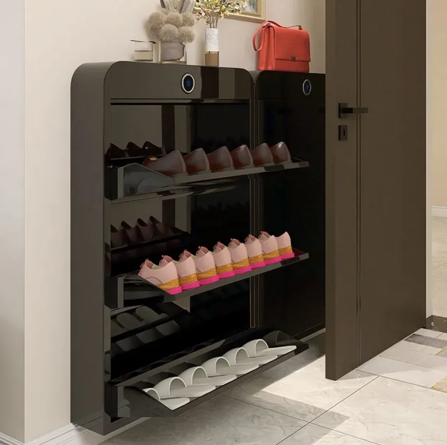 Smart Disinfection Flip Shoe Cabinet Modern Design Wood+Metal Deodorizing Sterilization Ultra-thin Space-Saving Small Apartment