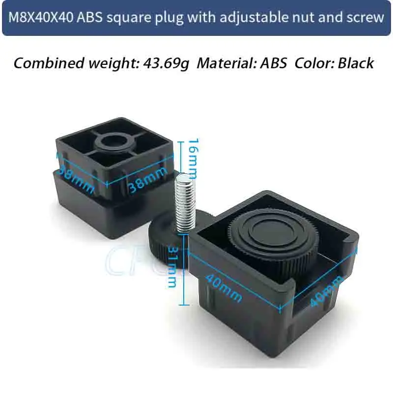 Stainless Steel Square Tube Adjustable Leveling Foot, with Nuts Heavy Duty Machinery Pad, Cabinet Wardrobe Adjustable Feet Plug,