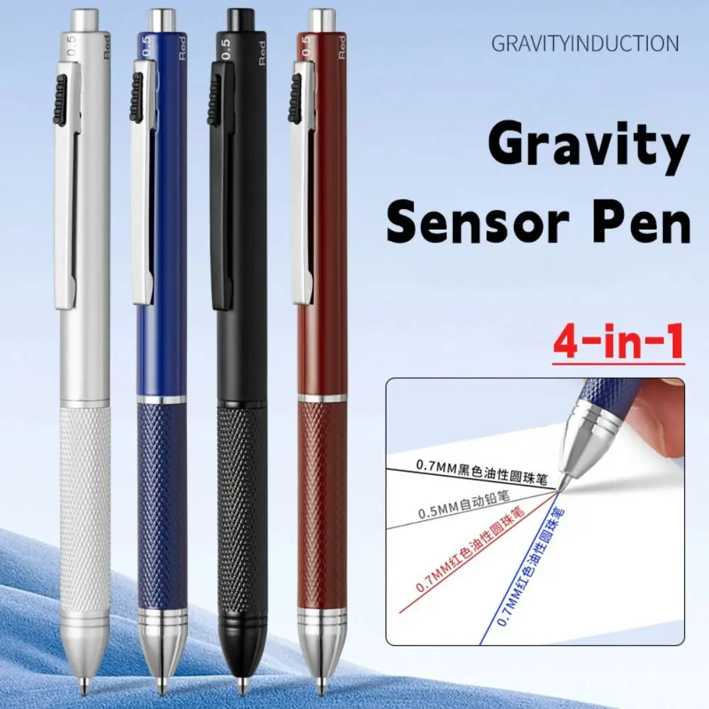 Fashion Metal Gravity Sensor Pen 4 in 1 Press Type 3Colors Ballpoint Pen Mechanical Pencil School Office