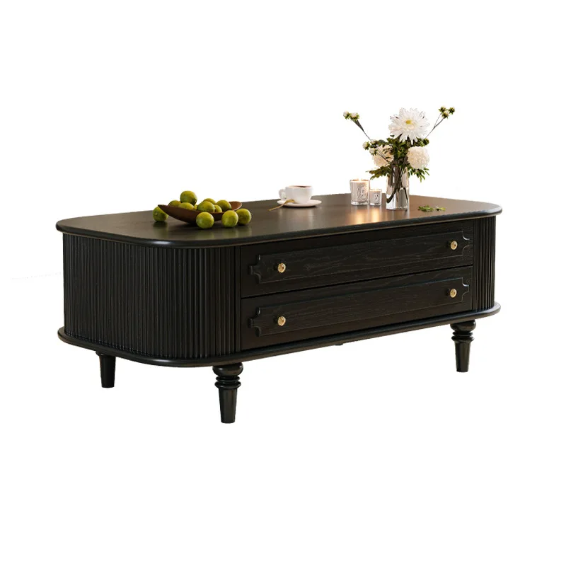 Yjq French retro solid wood coffee table living room home tea table medieval sofa edge few pure solid wood