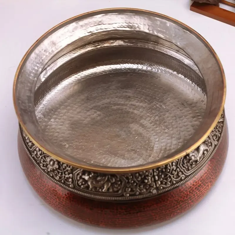 Pure copper water purification basin handmade white copper eight auspicious engraving household ornament