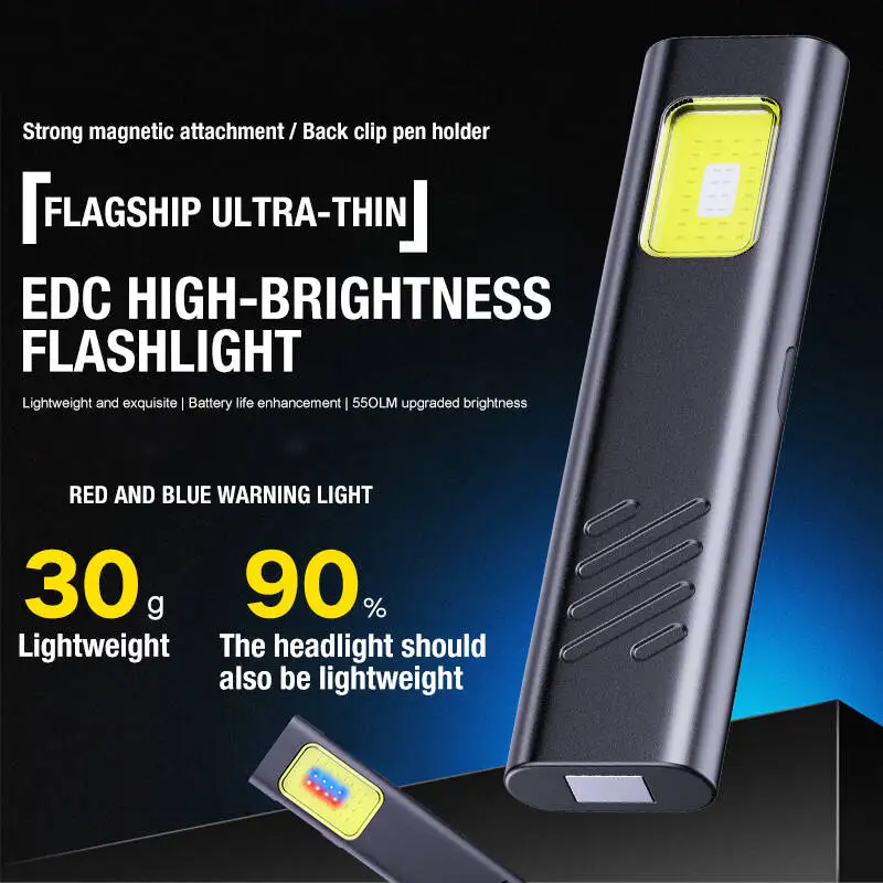 Multi Functional Red and Blue Warning Flash, LED Magnetic Work Light, Small Portable Outdoor Super Bright Maintenance Light, Fla