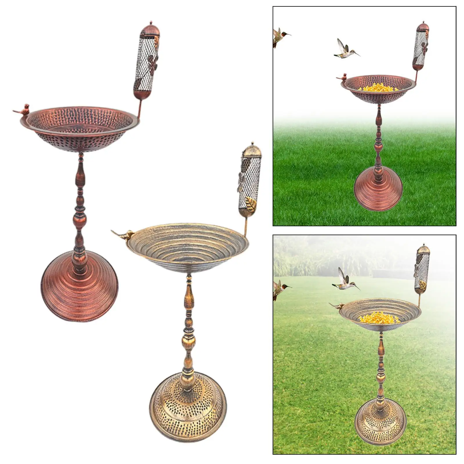 Metal Bird Bath Bowl with Bird Statue Pedestal for Outside Garden Decoration