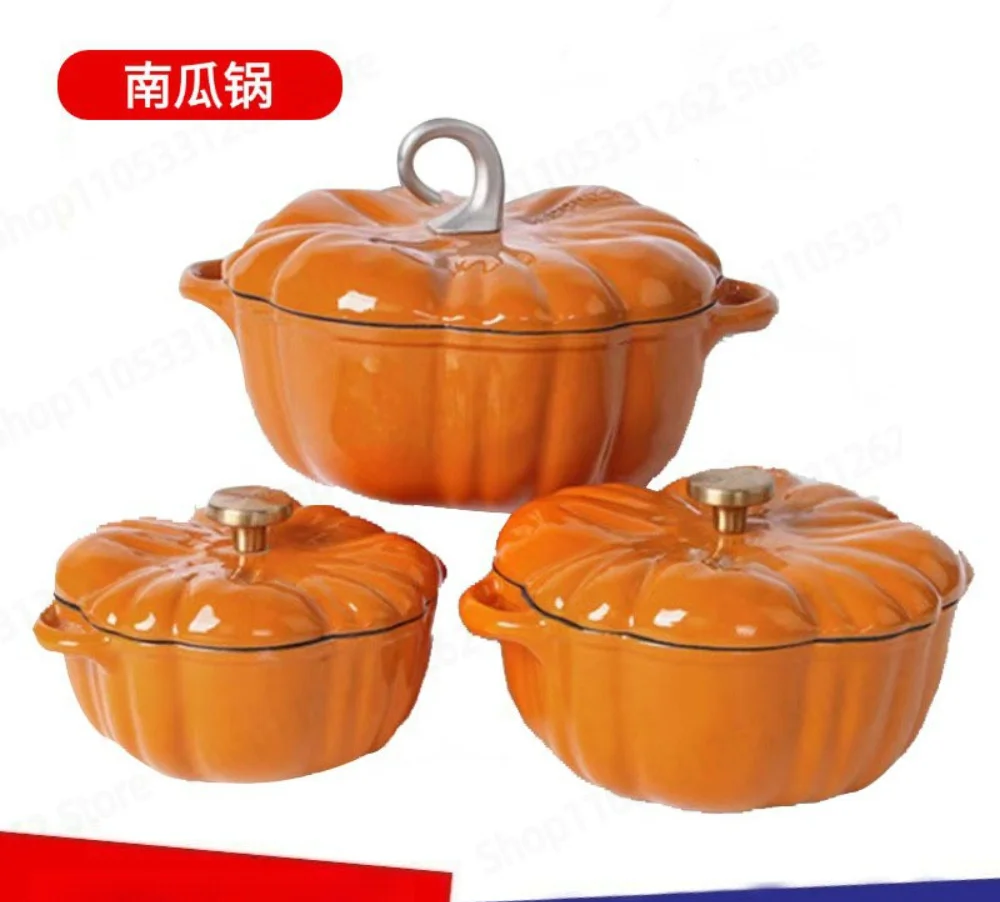 Cast Iron Enamel Pumpkin Pot Soup Stew Meat Home Induction Cooker Universal