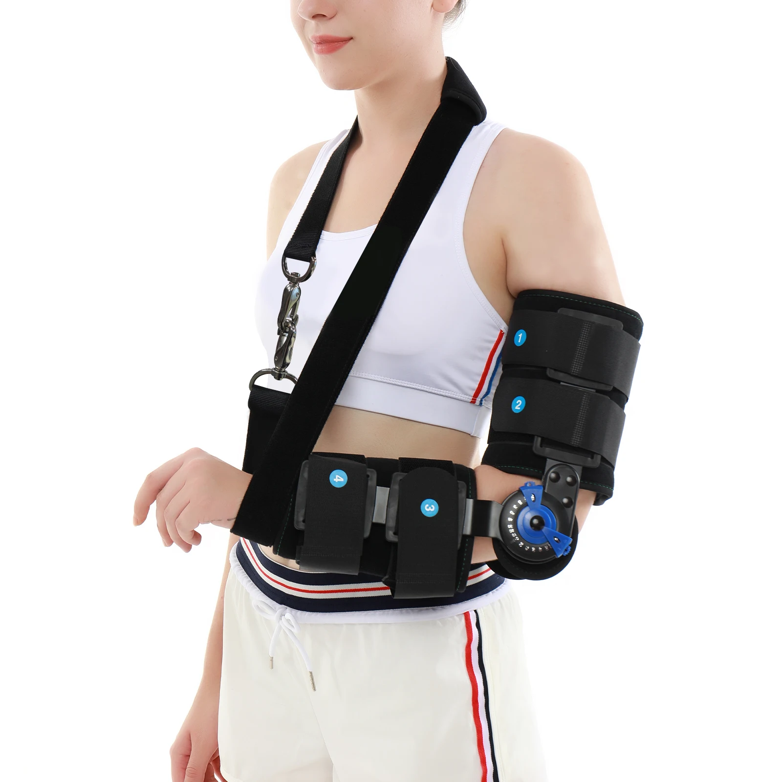 

Hinged ROM Elbow Brace with Strap, Adjustable Elbow Sling Stabilizer Splint for Men & Women Surgery Injury Recovery Pain Relief