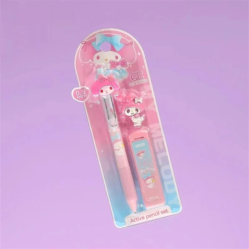 Imagem -06 - Sanrio Lápis Mecânico Kuromi Cinnamoroll Minha Melodia 0.5 Terno Preto Estudantes Material Escolar Conjunto de Papelaria Atacado 12 24 Peças