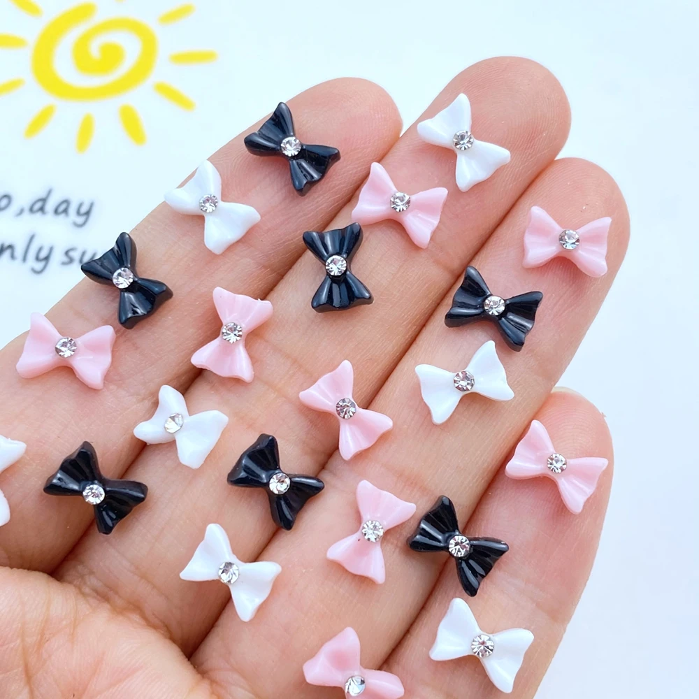 50Pcs New Cute Resin Mini Dot Diamond Bow Flatback Ornament Biżuteria do manicure Akcesoria do włosów