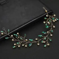 Green Rhinestones Wedding Hair Accessories for Women and Girls Headband Bride Headdress Guest Head Jewelry Ceremony Tiaras