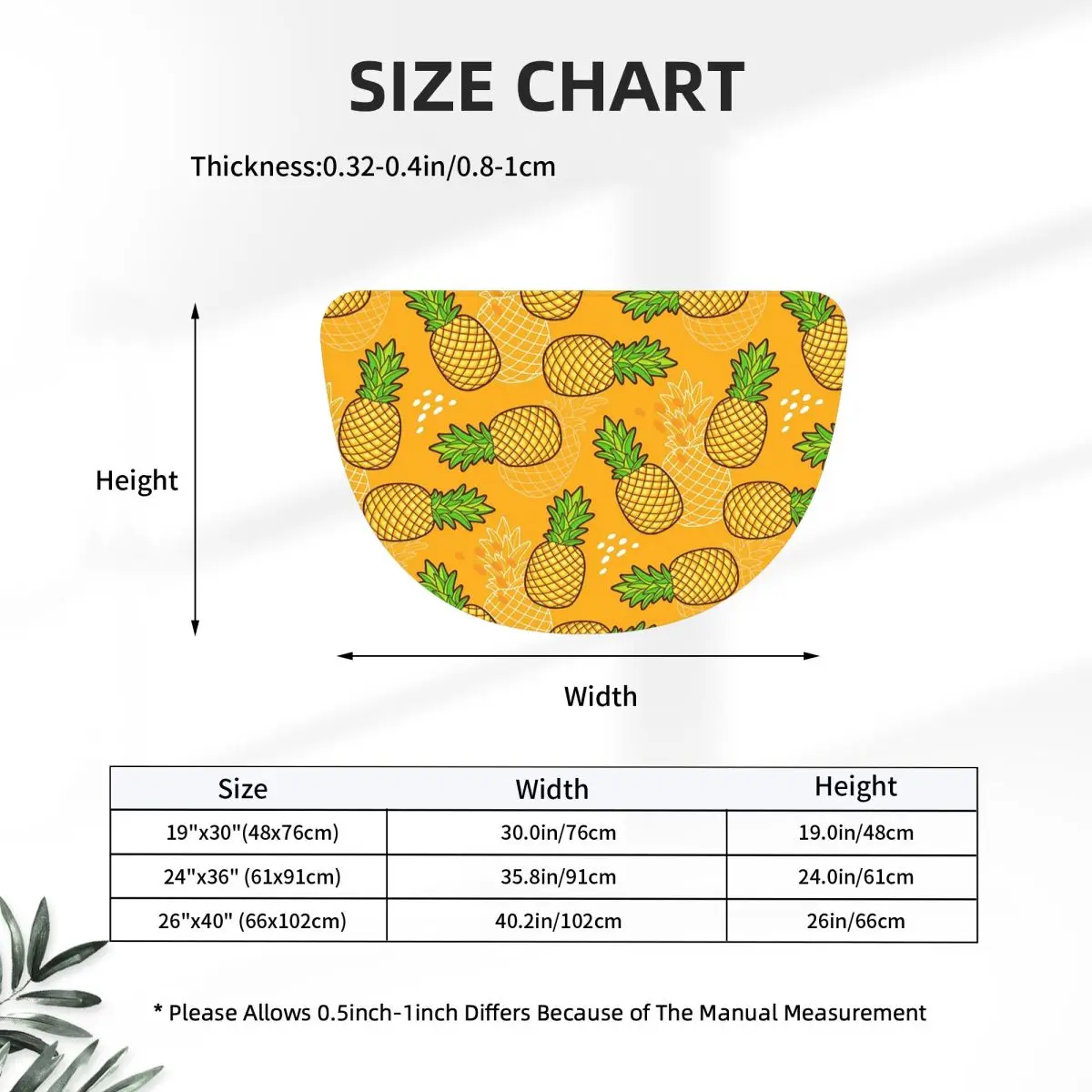 Cartoon Pineapple Tropical Fruit Pattern Soft Flannel Half Round Doormat Non Slip Bathroom Mat Absorbent Floor Carpet