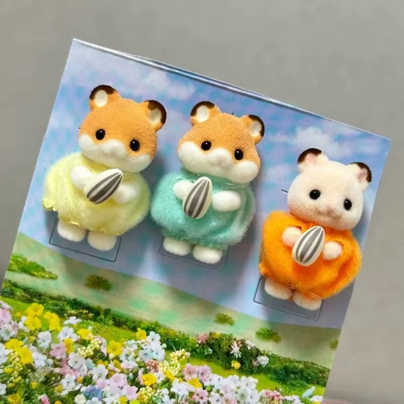 Original Sylvanian Families Anime Hamster Family Set Kawaii Figure Collectible Doll Birthday Gift Kids Toys Christmas Gift Toy