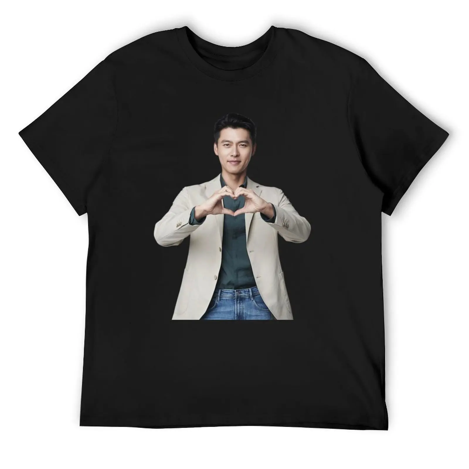 

Hyun Bin Heart Gesture T-Shirt football t shirt graphics anime figures black t-shirts for men