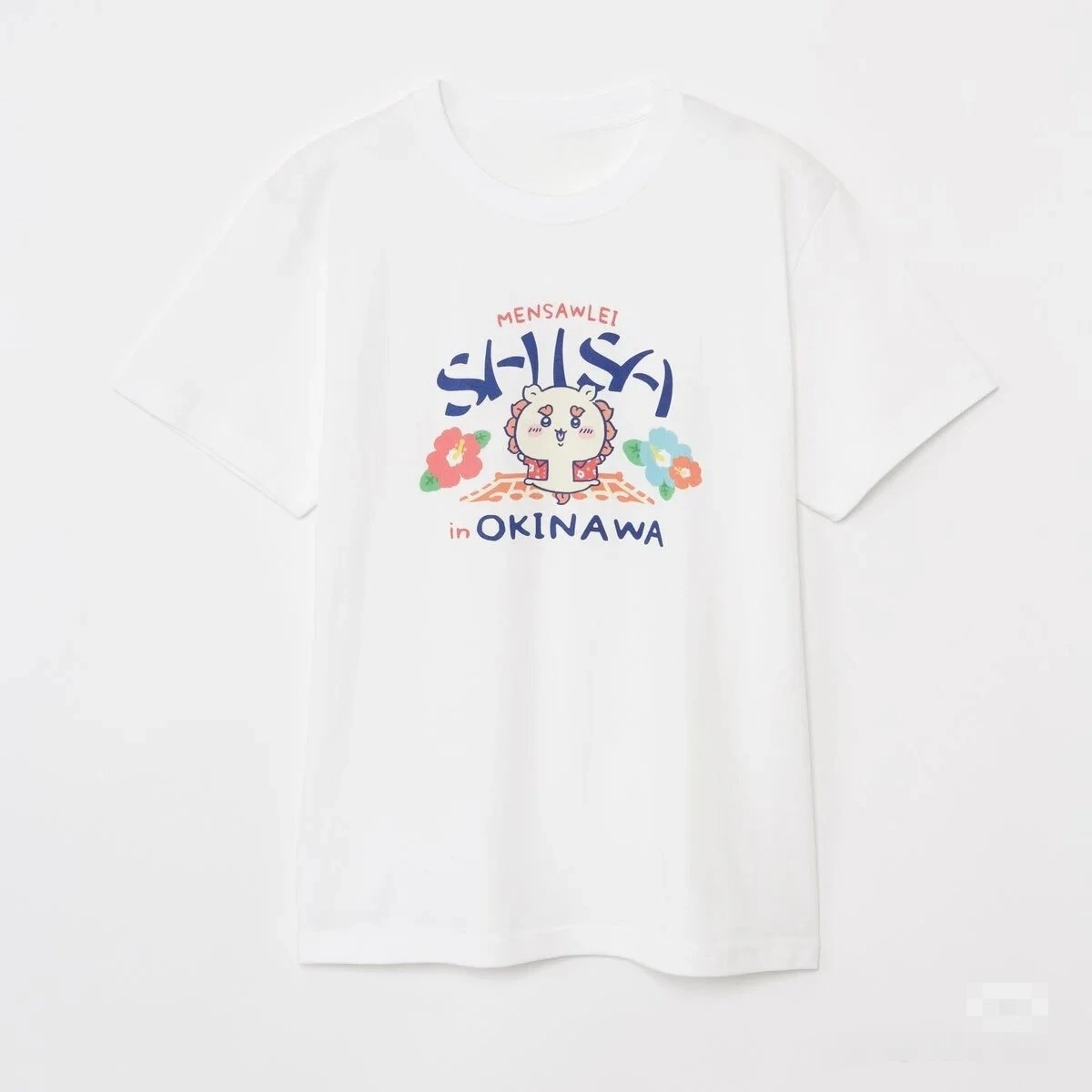 Okinawa theme T-shirt with tropical hibiscus flower pattern, salsa lettering cartoon pattern, for men and women, for office use