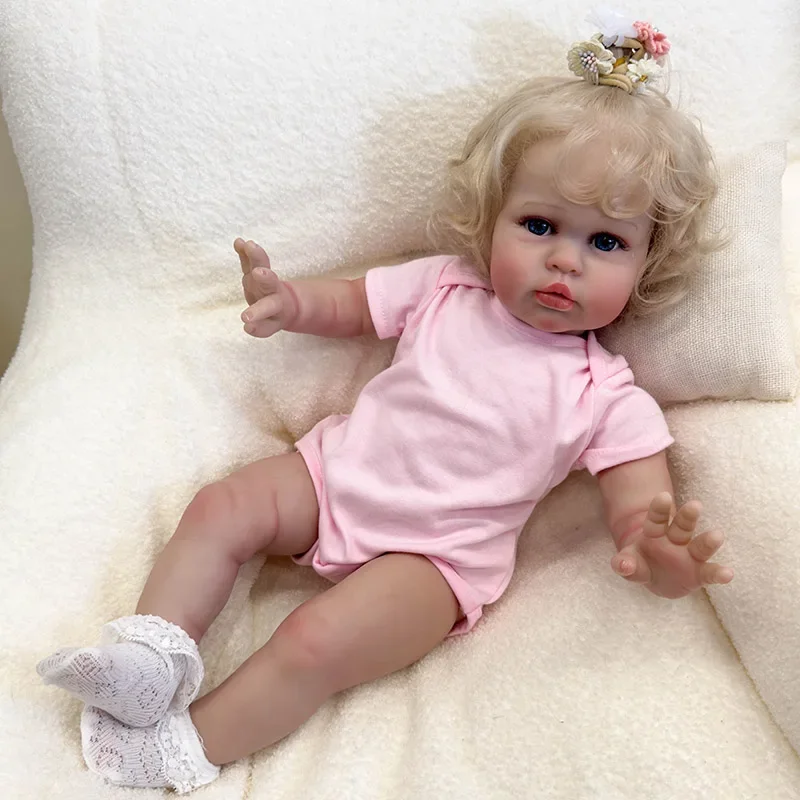 24Inch Toddler  Baby Doll Ellie  Princess Girl Lifelike Soft Touch 3D Skin Art Doll with Hand Root Hair