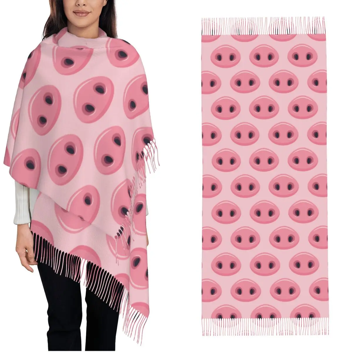 Kawaii Pigs Noses Scarfs for Women Cute Pink Pig Pashmina Shawl Wraps for Evening Dresses Large Warm Soft Scarves