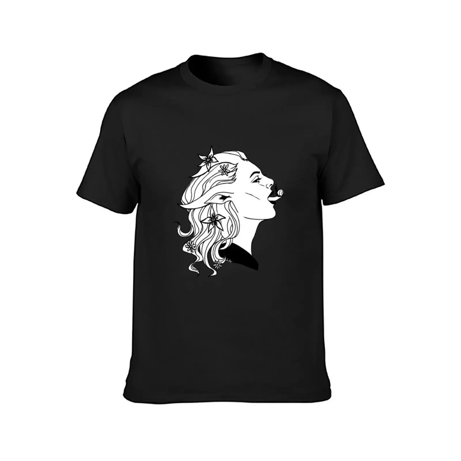 Sorcière Tiefling avec Escargot - B&W version T-Shirt cute tops designer shirts cotton graphic tees summer tops men tshirt