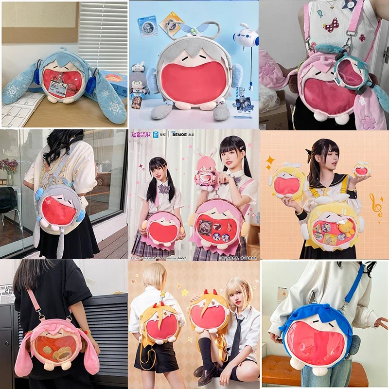 Hatsune Miku Backpack Anime Cute Cartoon Plush Shoulder Bag Headphone Bag Kawaii Large Capacity Jelly Bag