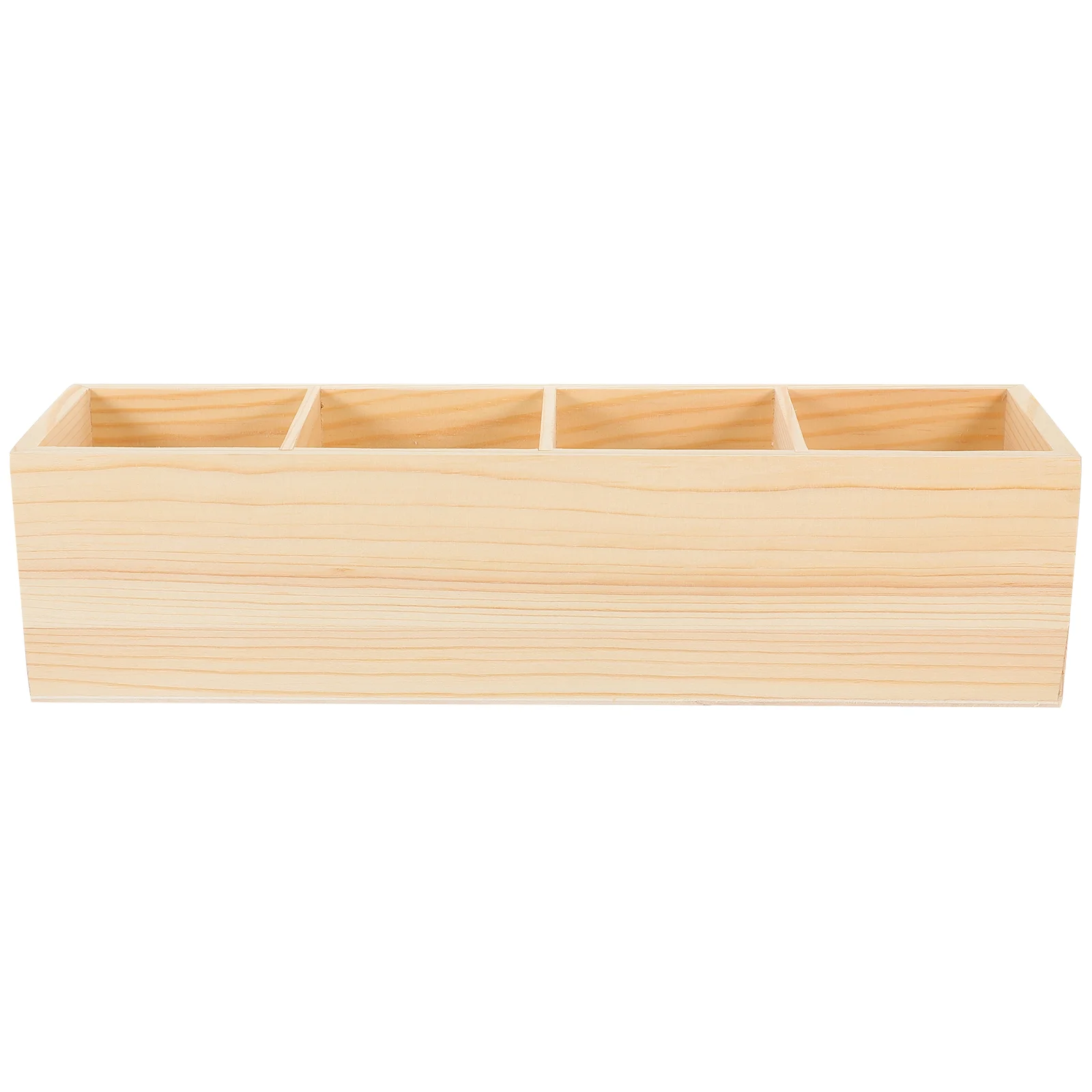 Wood Pencil Holder Desk Remote Control Holder Desktop Storage 4 Compartments Multi-functional Desk Organizer Pen Pencil JJ1796