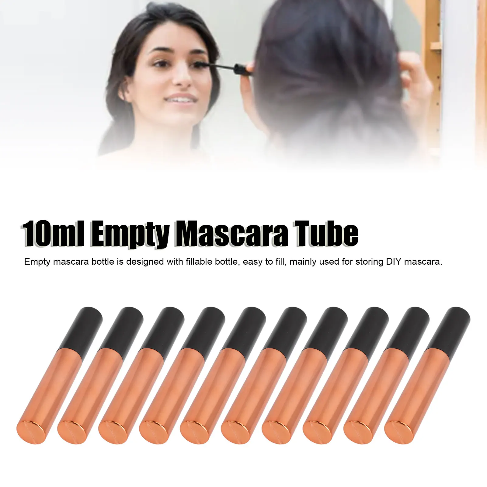 Tubo de rímel vazio com bastão de cílios, DIY recarregável, cabeça de escova macia ultra fina, garrafa de creme de cílios, 10pcs, 10ml