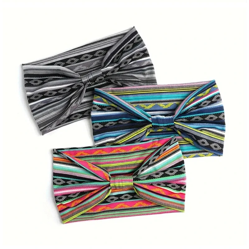 SIMPLEJEWEL 1 Pcs Women'S Bohemian Style Elastic Headscarf Fashionable Breathable Cotton Wide Brimmed Hair Accessories image 2