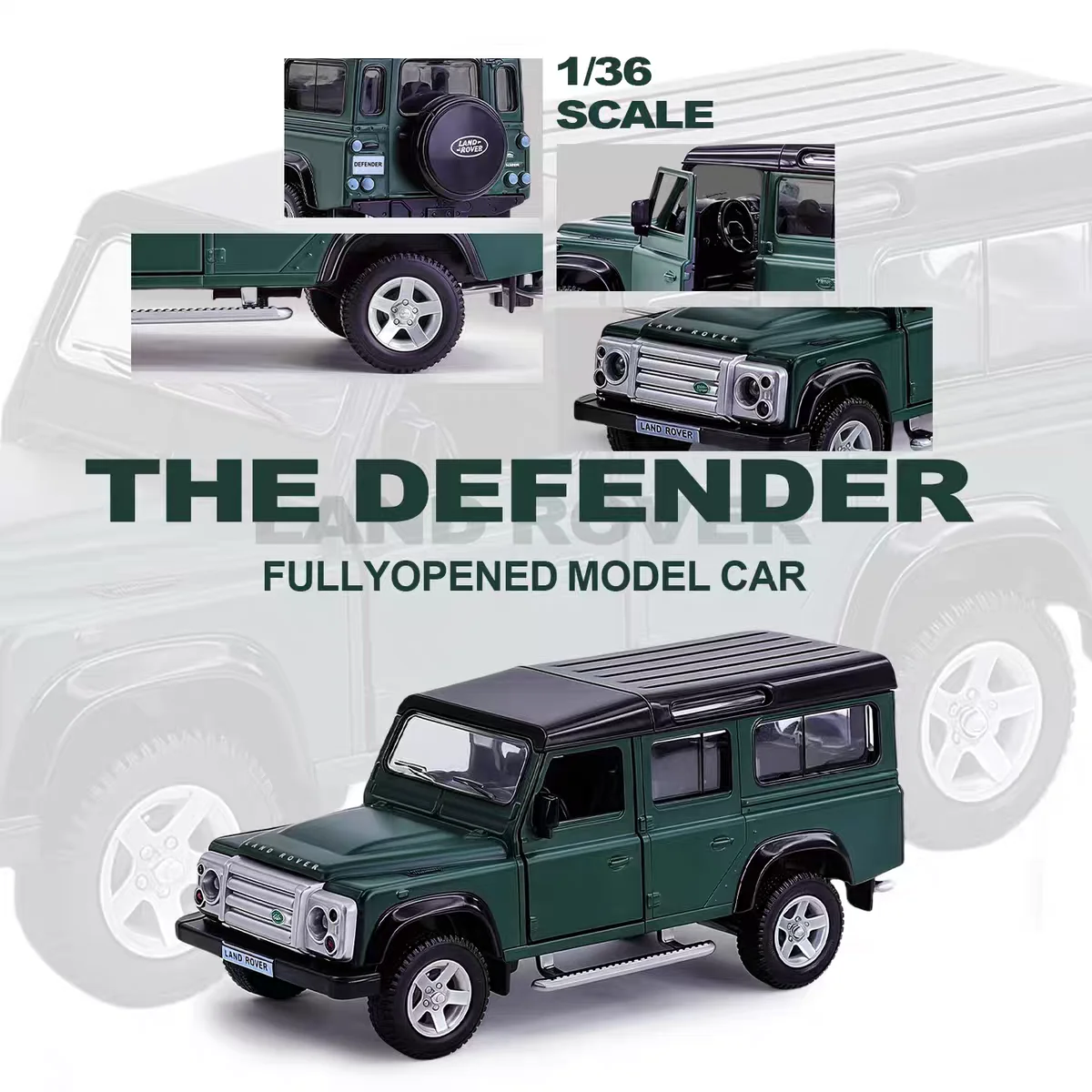 Simulación Diecast y vehículo de juguete Land Rover Defender SUV todoterreno grande RMZ city 1:36 coche en miniatura de aleación extraíble y puertas abiertas