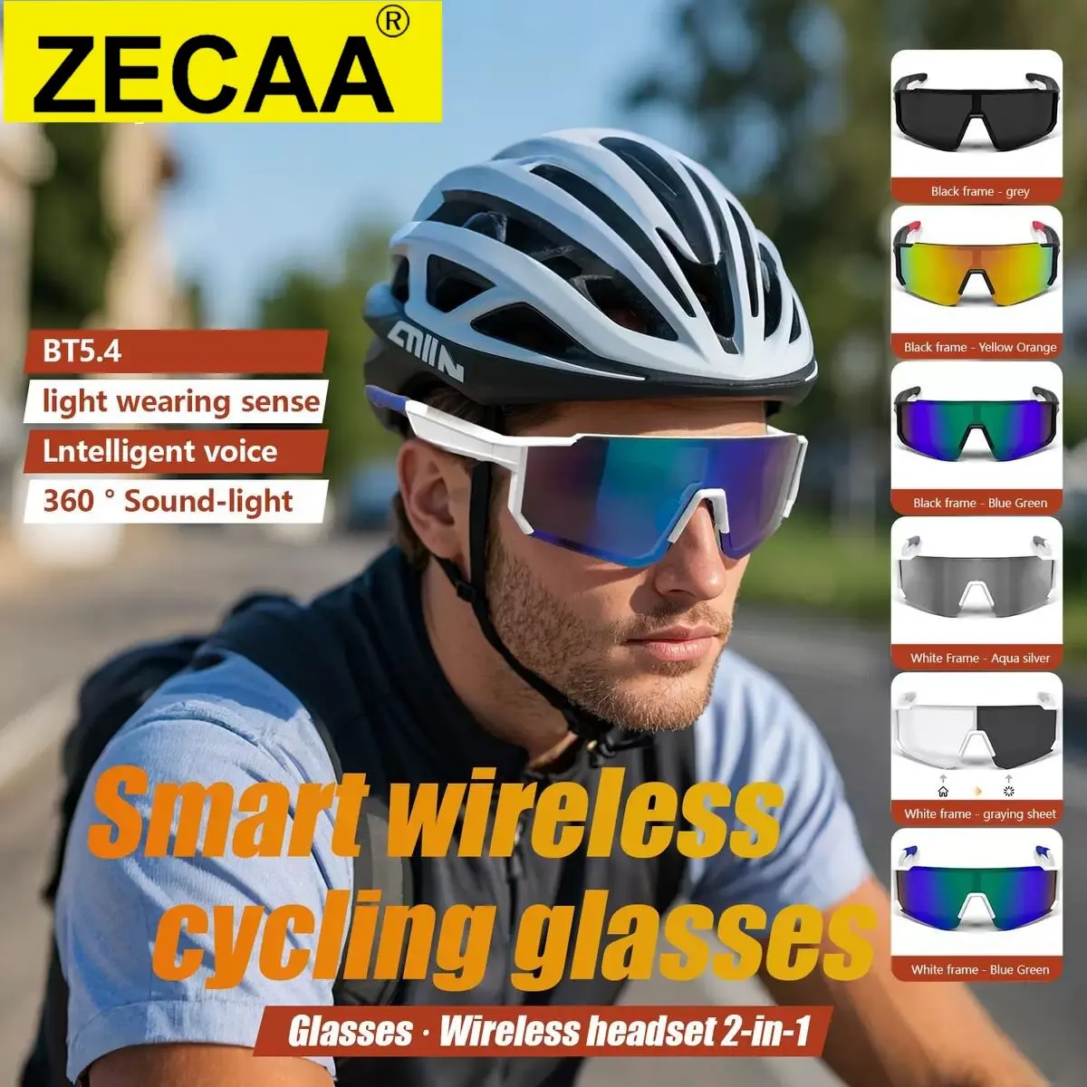 

ZECAA Smart Wireless Bluetooth Intelligent Cycling Glasses Listen To Music Hand Free Answer Phone Call Intelligent Audio Glasses