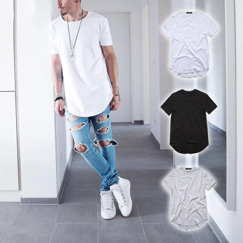 Men's T Shirt Extended Streetwear T-Shirt Men clothing Curved Hem Long line Tops Swag Hip Hop Urban Blank TX135-R