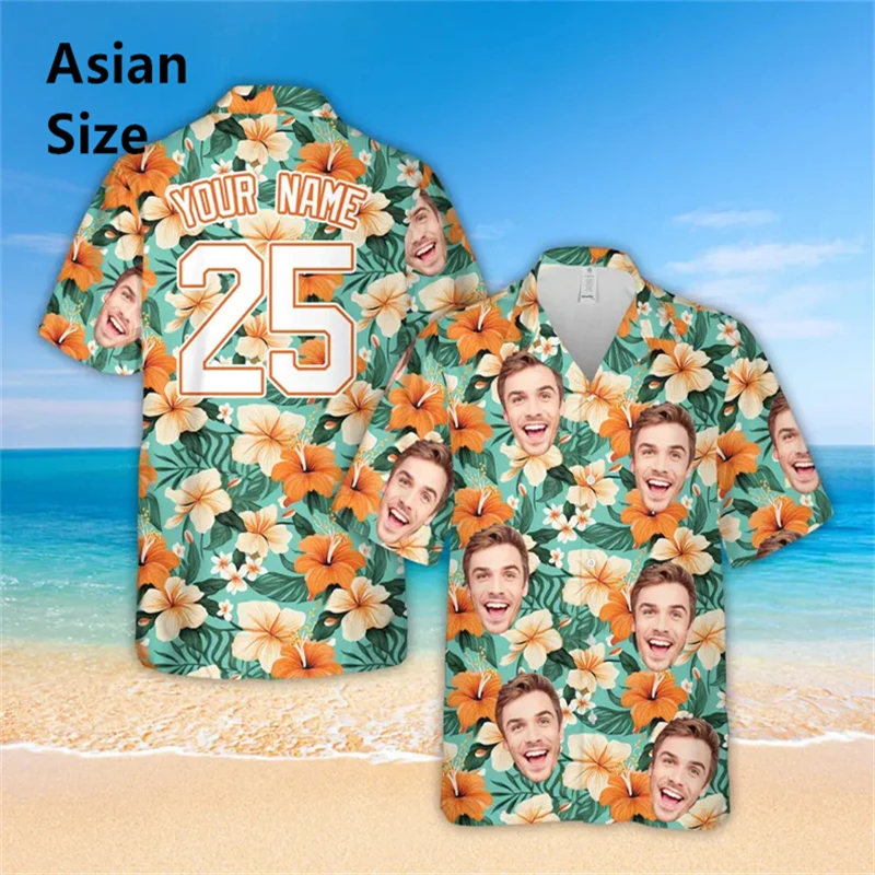 2025 Custom Name Number Hawaiian Shirt Personalized Jersey Beach Mens Shirts Short Sleeve Aloha Shirts Diy Blouse Women Clothes