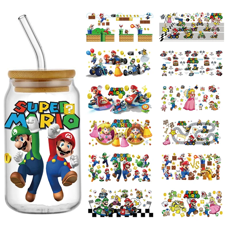 Miniso Mario 16oz DTF Sticker Cups Cool Personalize UV Wrap Transfer Sticker Custom Labels DIY Logo Selfadhesive Waterproof