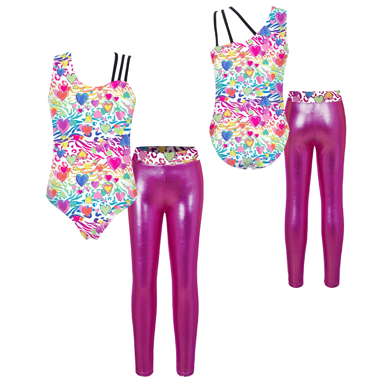 Body per balletto per bambina body per ginnastica con stampa senza maniche con Leggings Set Dance Performance Dancewear abbigliamento sportivo costumi da bagno