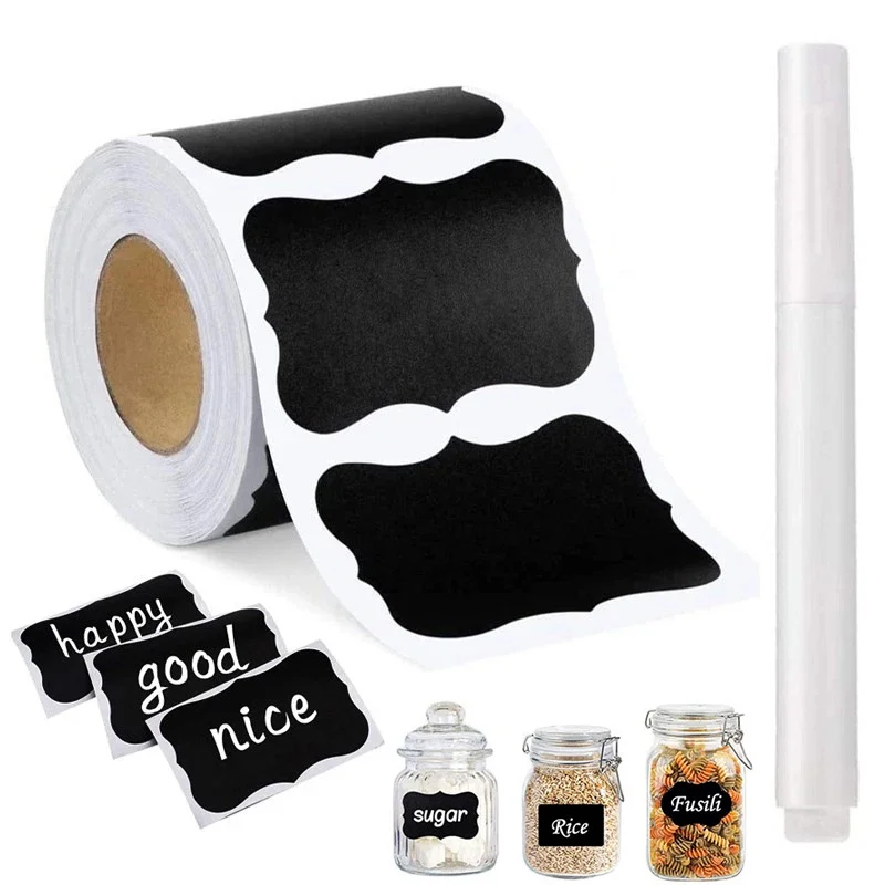 120 Pcs/Roll Removable Blackboard Label Stickers With Erasable Pen Reusable Waterproof Chalkboard Labels For Home Kitchen Office