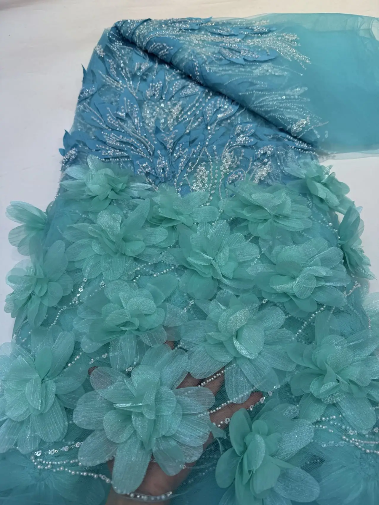 5Yards Luxury African Sequins Jacquard Groom Lace Fabric 2024 High Quality French Nigerian Beaded Lace Fabric For Wedding Dress