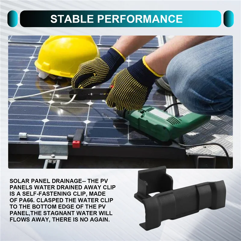 A44F-20PCS Painel Fotovoltaico Drenagem Fivela Placa de Superfície Painel Solar Clipe de Drenagem de Água Para Painel Solar Drenagem Preto 30Mm Dur