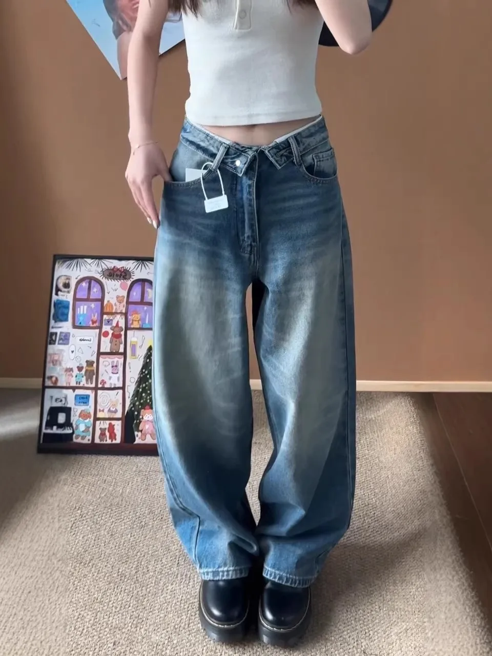 

High Waist Wide Leg Loose Fit Women's Jeans Spring Summer New Style Slimming Straight Casual Long Trousers Korean Style